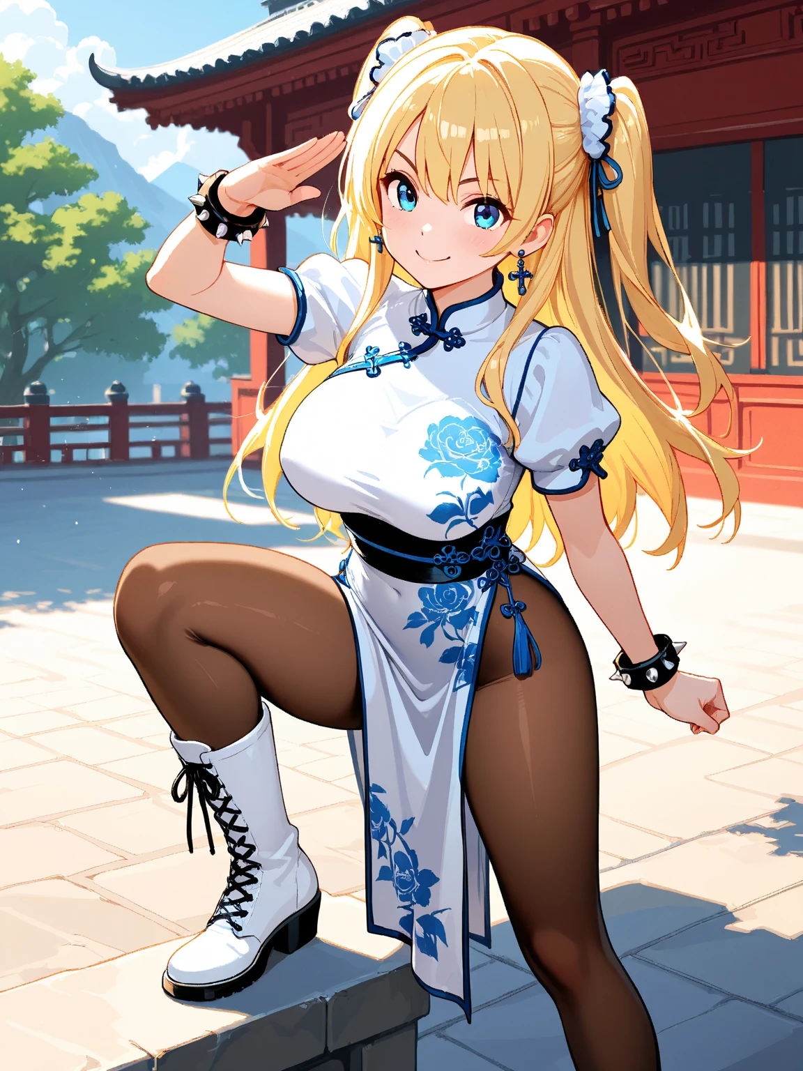 onepiece、Sleeveless、A smile、Eye Color Contacts、accessorized、full body Esbian、Walking、夏天、Kinkakuji Temple in Kyoto