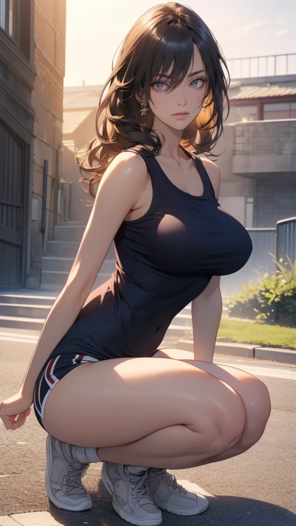 conceito:beautiful woman portrait, 品質:(最高品質, 8K, 4K, high resolution, work of art:1.2), super verbose, (Real, photoRealistic:1.37), 高品質のアートワーク, beautiful illustrations, lighting:shiny colors, Lens flare, The overall dramatic atmosphere of the scene, naturallight, Subject information:standing alone, woman sexy, (round eyes), (Small face), (High-detail skin:1.2), long eyelashes, Glossy lips, (Bblack hair, high side ponytail, asymmetrical bangs, reddish brown eyes), face perfect, cute face, shining skin, long eyelashes, (breasts big), (slenderbody:1.2), (Mini t-shirt that fits the body), white undershirt, Great body lines, Spread your legs, Red sheer panties,(((I can see the underboob:1.4))),(Cropped Tops:1.2), Outros detalhes:sitting on pew, night park, The dim light of a streetlight, Realistic light and shadow with attention to detail, beautiful fur, shining skin, perfect toes, five toes, anatomically correcte, background bokeh, 135㎜, f/2.8, photoshoot,