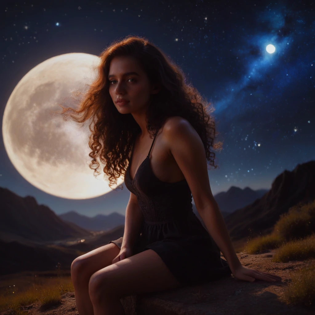 A beautiful girl who embodies the rapresentation of the Moon tarot, digital art
