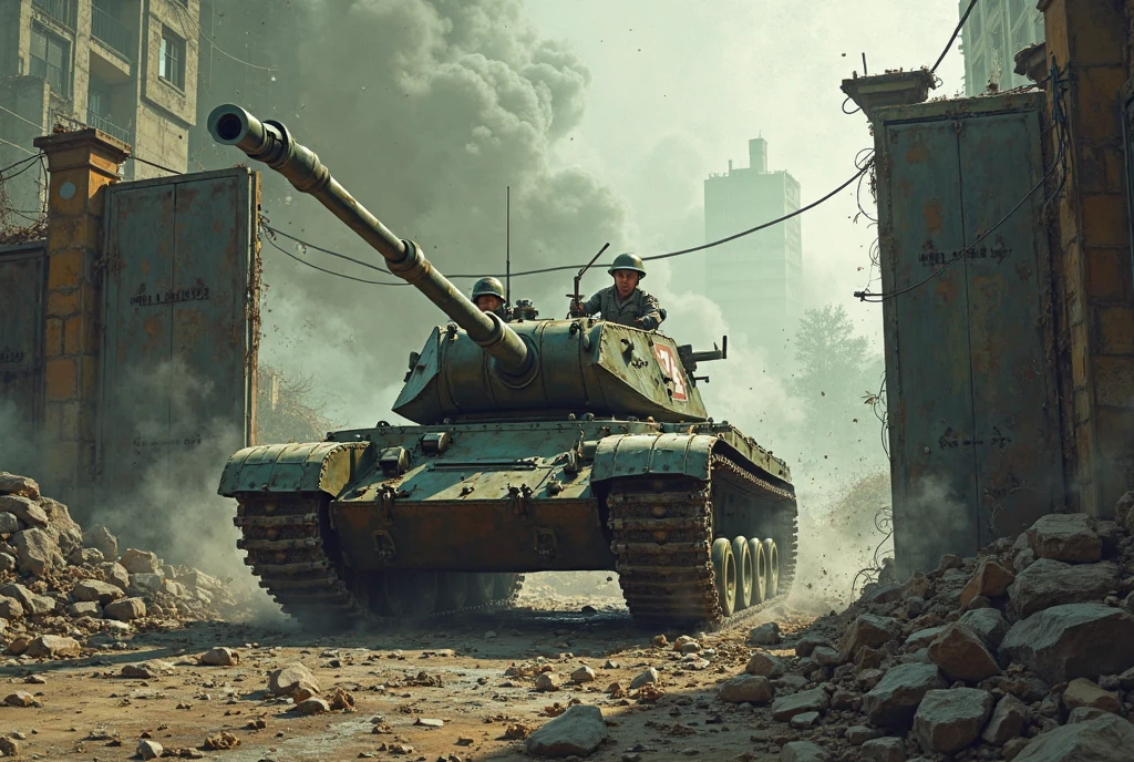 realistic Black and white painting, anime,  armored tank from ii world war period, tank battle of the bulge,  Dynamic action, shots, explosion , destroyed ranka in background,  photorealistic shot, 