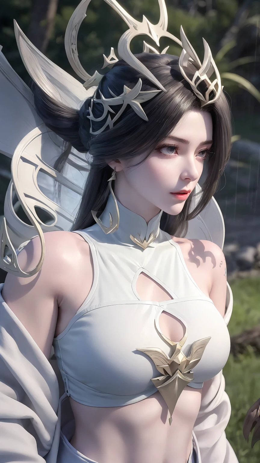 ((Masterpiece)) (Best Quality)), featuring an elegant ancient Chinese woman in a white and gray studio background. The artwork is rendered in high resolution and ultra-detailed elements, bringing out the beauty and elegance of women's movements and costumes. The lady is portrayed as a full-body portrait with a calm and focused expression. She wears traditional Chinese costumes, with flowing sleeves and long skirts that sway with her movements. Decorated with intricate embroidery and exquisite details, the dress reflects the refined taste and sophistication of ancient Chinese fashion. The white and gray background provides a simple and elegant contrast, highlighting the smooth and elegant movements of women.
