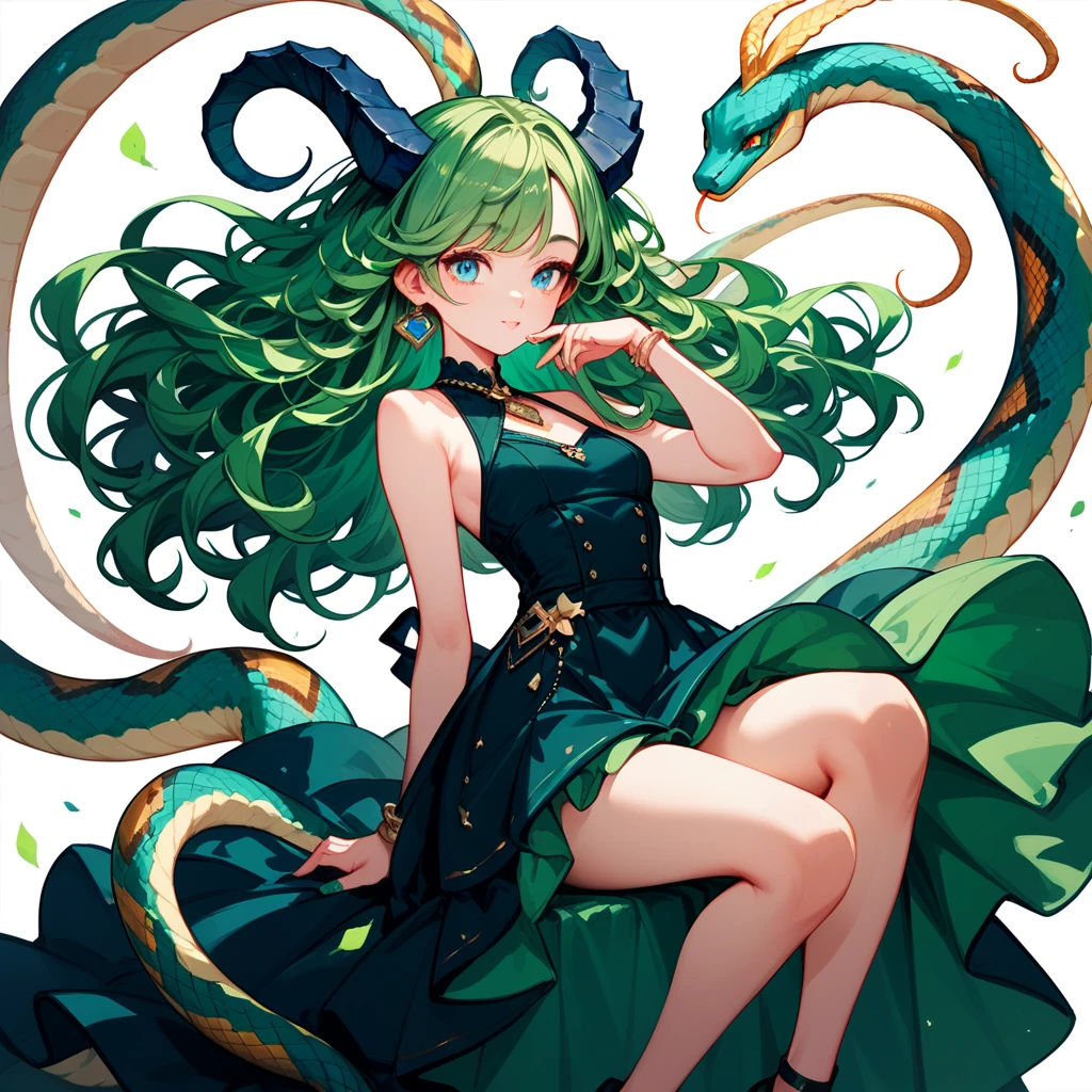 , attacking Style while jumping, holding fan, In place dragon Statue, little smile expression, wearing a green China short dress, heels, Beautiful eyes, perfect face, full body, masterpiece