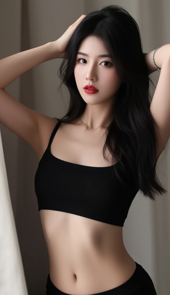 (Exact description), narrow eyes, woman 1, a smile with slightly exposed top teeth, eyebrows, black hair, short hair solo, cowgirl, one-piece, ((big glamor))), black eyes, black hair, gloves, randomly prominent, very transparent mesh corset, random short, thin, very transparent long skirt, exposed thighs, deep lying position, high hip beauty, big eyes full of smiles, bright makeup, red lipstick, dark fantasy, random hairstyle, beauty mark, bright eyes, queen, dark background, collarbone, exposed navel, bulges, very big glamor, illustration, 8k very detailed photorealism, sharp focus, very detailed ham, cool details, complicated details, attractive girl, various bold AV model pose changing positions, front gaze, open legs, solos, very large hips, glowing skin, (face detail) jewelry, big beautiful necklace, tiara, complex petal pattern, border lighting, backlight, pastel color, studio lighting, sharp focus photography, (no bad fingers or body)