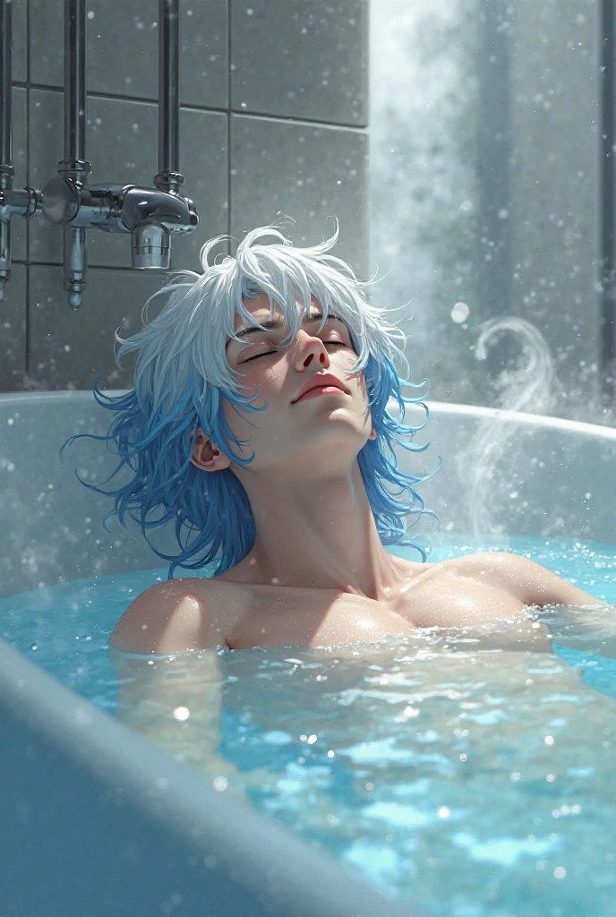 Kakashi in just white underwear taking a bath
