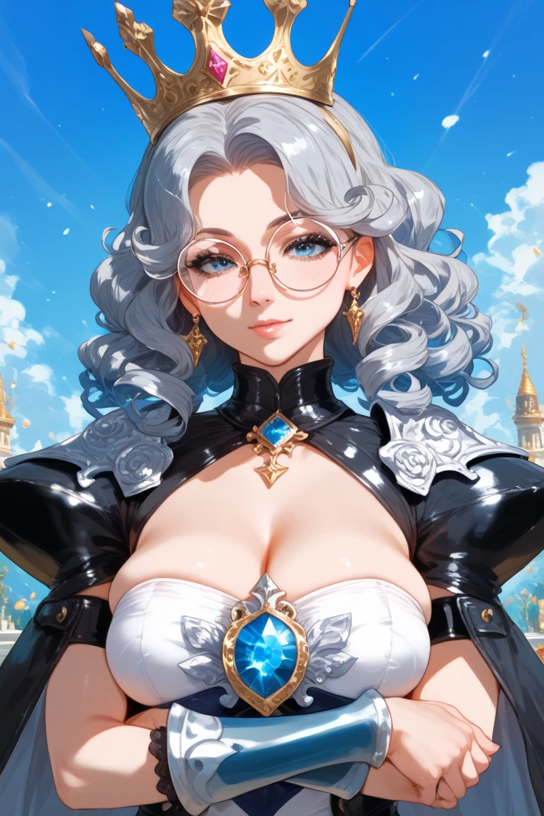 cowboy_pose,naughty, (iu:0.8),cleavage, RAW, Best quality, high resolution, Masterpiece: 1.3, Beautiful glasses pearl_skinned sexy hijabi javanese teen at mountain side magical castle in the background, Masterpiece, Soft smile,choker