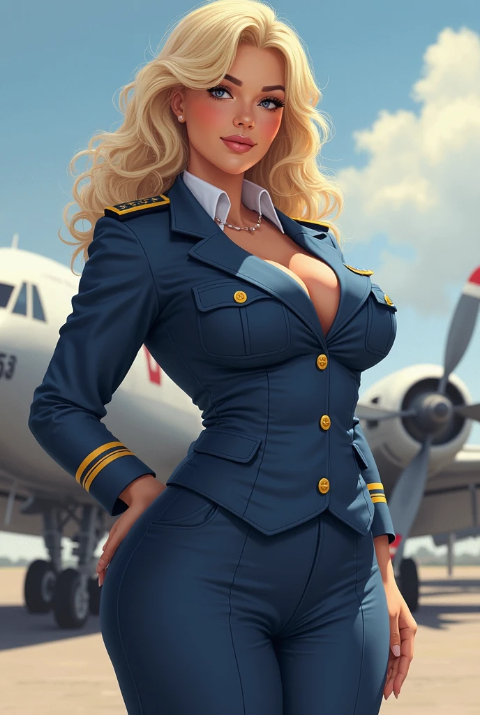 score_5_up,score_6_up,score_7_up,
1girl, solo, salute, wearing (uniform, ascot, gloves, cap), long hair, drill hair, large breasts, covered nipples, mountainous_horizon, sky