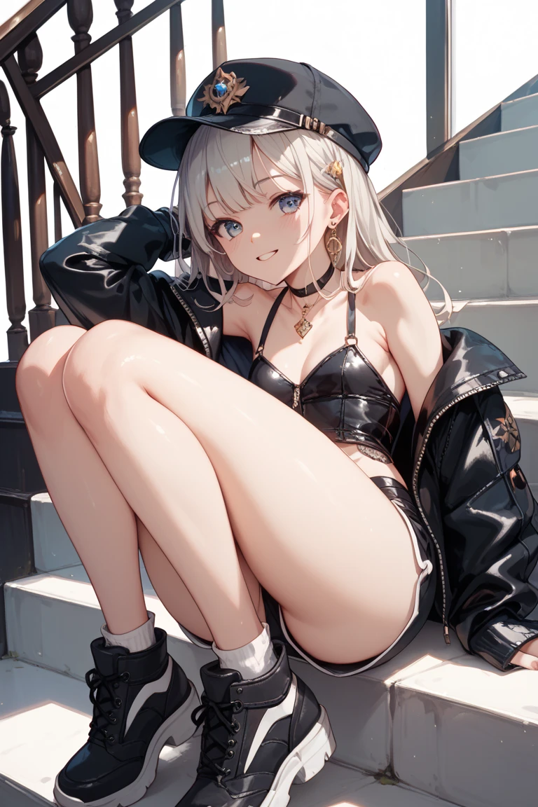 best image quality、8K、UHD、pieces fly、cute eyes、silver hair、Glasses、latex high neck swimwear、latex high neck school swimwear、short hair、短髪のsilver hair美女、Upright Pose、wet skin、