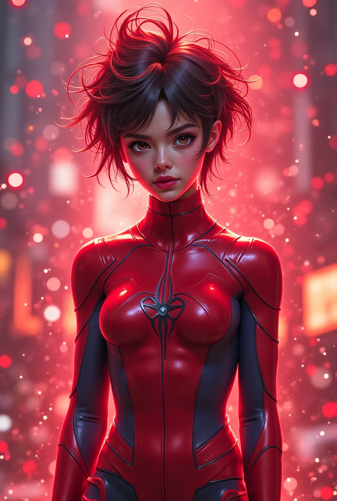 a teenage black girl with black hair as spider man in a spider web, highly detailed, high resolution, cinematic