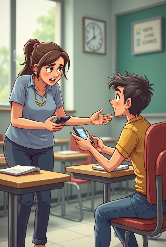 Cartoon Analysis About using mobile phone without listening to the tacher