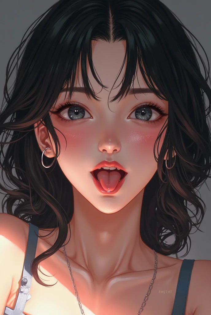 realistic, woman, selfie, wide mouth, licking, soft serve ice cream, face zoom, background sunset
