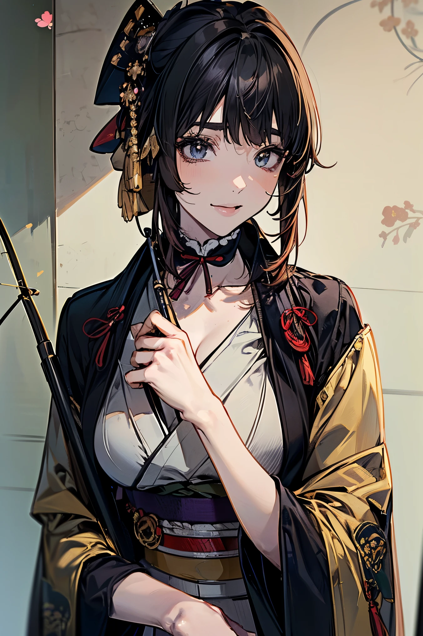 (masterpiece:1.5),beautiful hair,beautiful,Beautiful slender body,(Konno Anna:1.2),(Riho Yoshioka:1.1),(closes her eyes and sticks out her tongue:1.3),(Waterfront:1.4),bust illustration from the front ,Cleavage((((An Extraordinary Beauty:1.7)))),((((Military jacket, kimono,Taisho Romance:1.5)))),((19-year-old single woman holding a fish in her hand:1.1)),(( holding a fishing rod :1.5)),(accurately depicted anatomically correct hands:1.1) dark hair,long eyelashes,Three-dimensional, jewel-like eyes,Very delicate and beautiful CG,2. 5D illustration, anatomically accurate body, (Extremely precise illustrations:1.1),(Waterfront:1.4), (wallpaper:1.4),8k