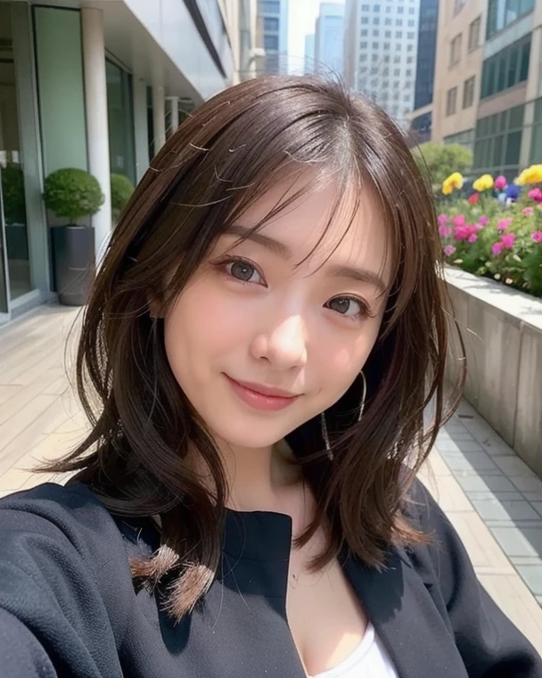 ((highest quality, 8k, masterpiece: 1.3)), sharp focus: 1.2, beautiful woman with perfect figure: 1.4, slim abs: 1.2, (layered hairstyles,: 1.2)), (wet white button long shirt: 1.3), rain: 1.3, street: 1.2, wet body: 1.1, Highly detailed face and skin texture, fine eyes, double eyelid, big breasts, smile,