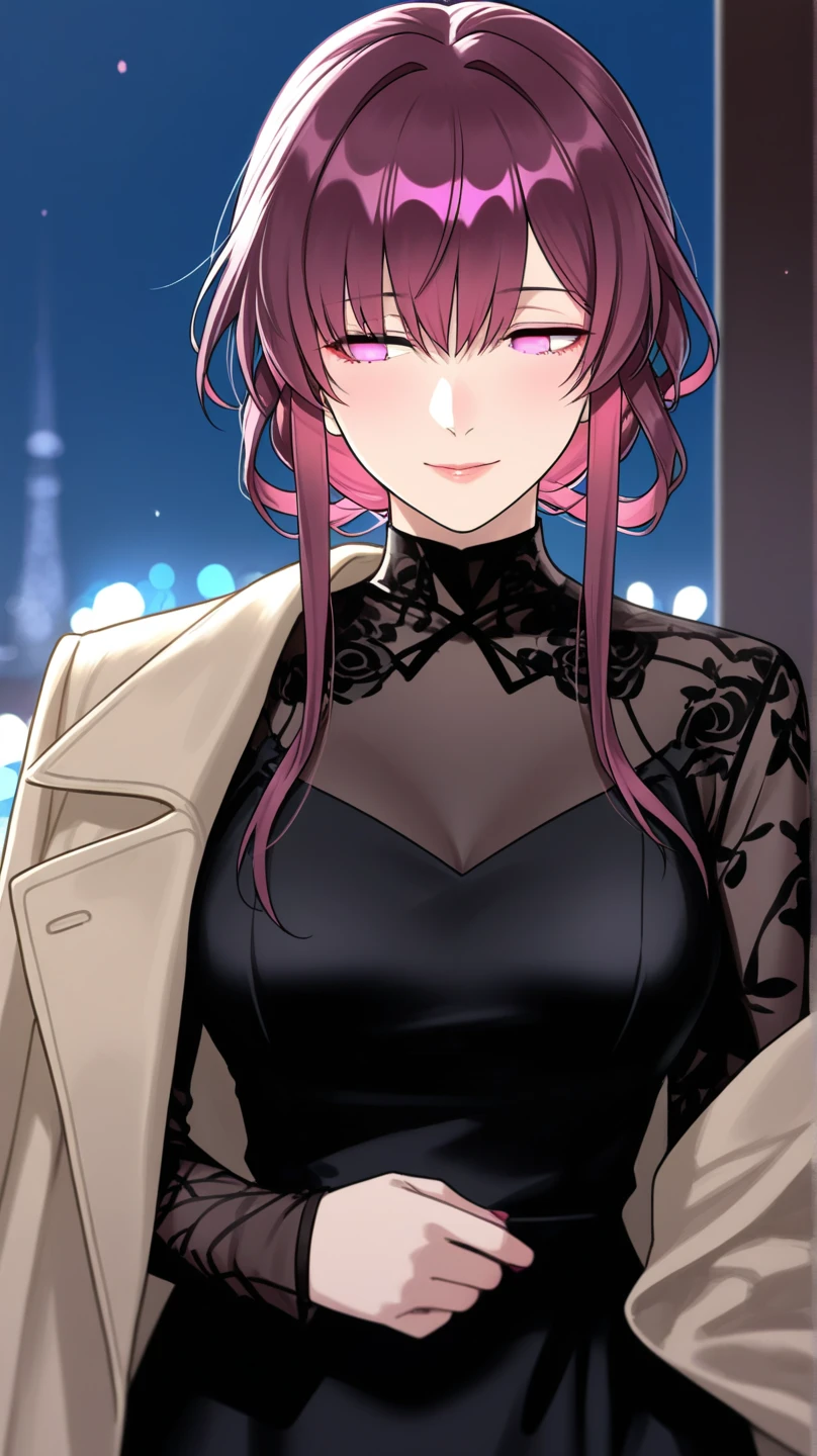a woman wearing turtleneck and pencil skirt, greenhouse, (candlelight:0.5) <lora:fic-elodie:0.8>