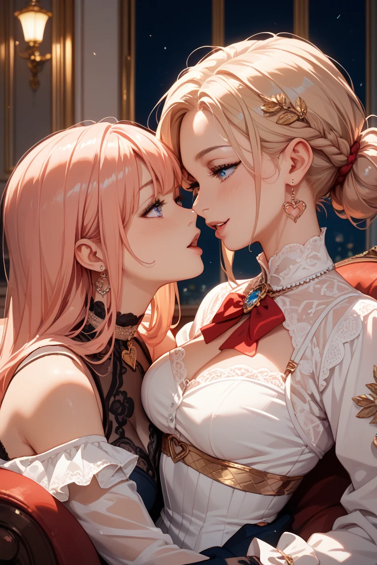 (((masterpiece))), ((best quality)), ((ultra-detailed)), ((illustration)), dynamic angle, an extremely delicate and beautiful, (((extremely delicate and beautiful girls))), (((2girls))), ((((french kissing)))), (saliva), (((((detailed one-wing angel))))), (cathedral), (((extremely detailed silver hair))), (((extremely detailed pink hair))), ((jump into)), (((looking at each other))), detailed cloth, (((upper body))), ((both detailed faces)), highres, extremely detailed CG unity 8k wallpaper, ((extremely detailed beautiful eyes)), game cg, absurdres, delicate composition, ray tracing, HDR, shiny skin, ultimately-detailed, floating hair, lens flare, glitter, confused, half opening eyes