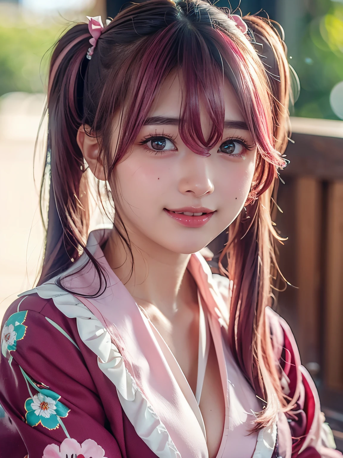 1girl , alone, (cute Japanese girl), 18yo, Young female, skinny body, (smile), Looking at camera, crystallineAI
BREAK
upper body, Seductive pose, dynamic pose, dynamic angle,
break
Professional photo-realistic images, (16k, RAW photo, best quality, masterpiece:1.2), (realistic, photo-realistic:1.4), (extremely detailed 8k wallpaper), sharp focus, depth of field, blur background, bokeh, cinematic lighting, soft light, High resolution 16k close-up of human skin,
BREAK
(sagging breasts:1.3),
BREAK
sakura miku, Hatsune Miku,
break
absurdly long hair, (pink hair:1.5), (((twin tails, Cherry hair ornament))), sidelocks, (hair between eyes:1.75), parted bangs, (pink eyes:1.3),
BREAK
frills, japanese clothes, hair flower,wide sleeves, kimono, white thighhighs, zettai ryouiki, floral print, skirt,detached sleeves,
BREAK