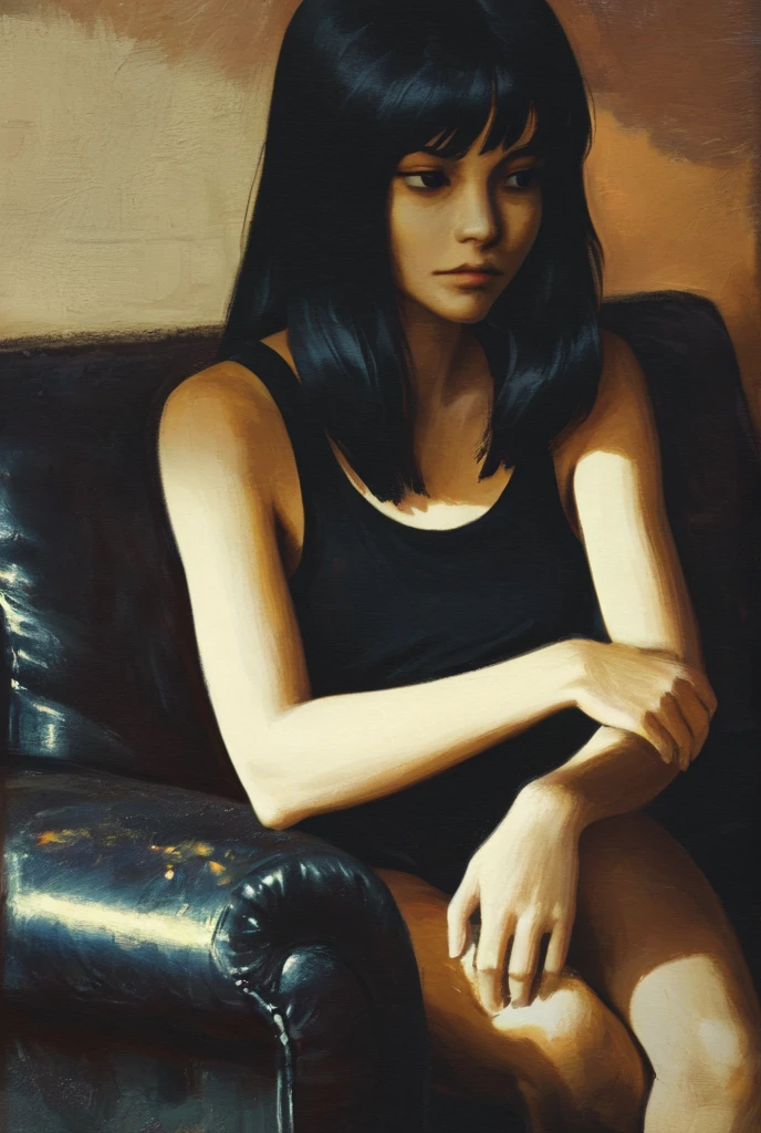 girl with long black hair, very small tits, speech bubble,sexy nude, open legs, open pussy,, great detail, many talking hearts, {{{movement lines}}},, {{panties aside}},, eroticism, sexy, white image and black, between shadows, oil painting, chiaroscuro, sensual, dramatic lighting, moody atmosphere, photorealistic, intricate details, masterpiece, ultra-detailed, high quality, 8k, best quality, realistic, cinematic, Dark and melancholic composition, expressionistic and powerful , emotional impact, art inspired by Bill Sienkiewicz.
