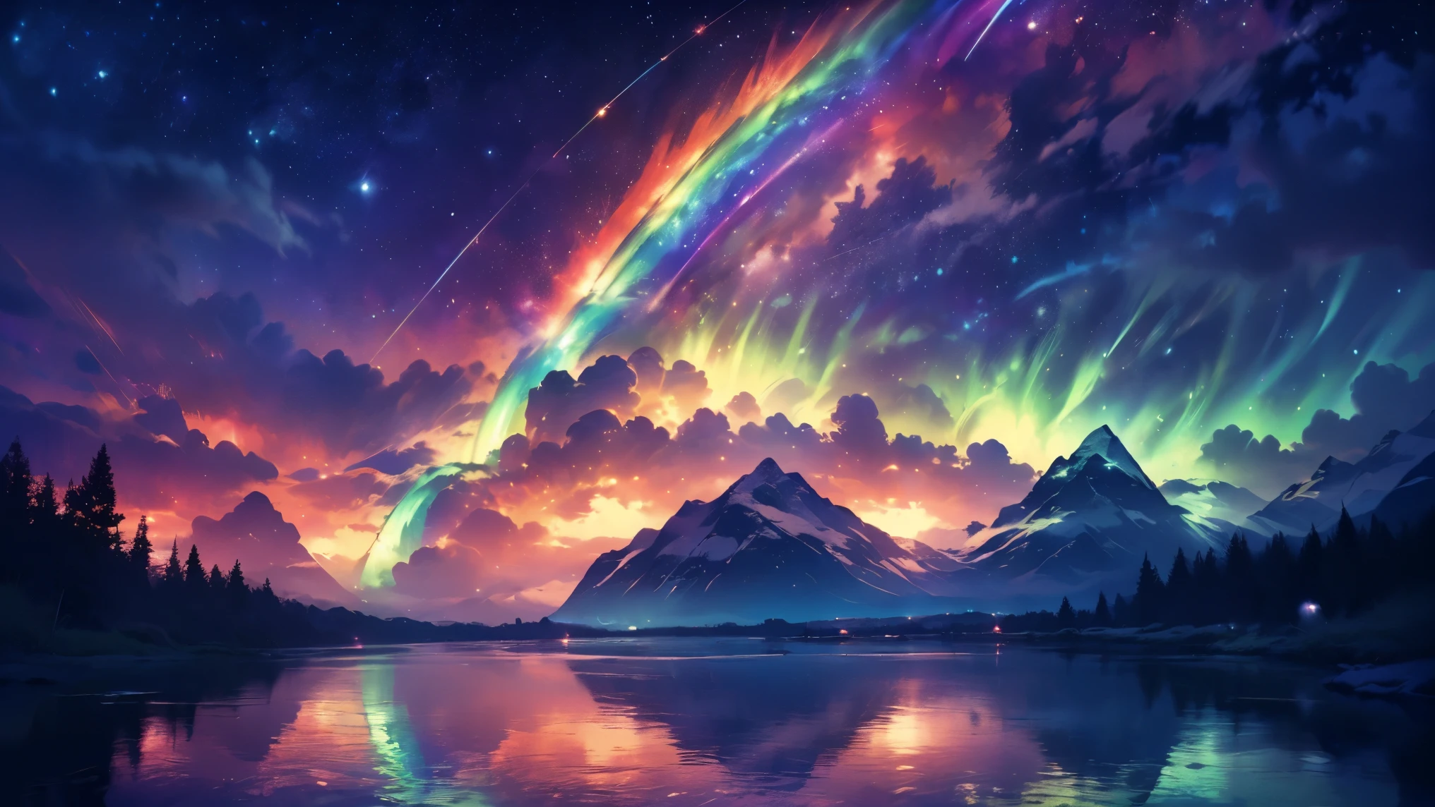 rainbow,超high image quality,high image quality,high quality of wavy lines,Enchanted Mysterious Forest , (Lots of Neon Colored Butterflies),Solemn Atmosphere, Pure blue water river fountain, Golden Mini Fairy, (((emits fluorescent blue, lots of succinants Agave glows))), Extremely beautiful scenery , (Super Real), {Highly Detailed 8k CG Unit Wallpaper}, (Low Perspective Prioritizing the Overall Scene), (Wide々A view of the field ), (Low Angle Shot),(lowlight), (Warm Light Source : 1.0), Complicated Details, (((Seven colors of the rainbow ))), (bright light that emits bubbles), (Atmosphere lighting), nature, Magically Beautiful Scenery, landscape,((Triple Overlapping Rainbows)),