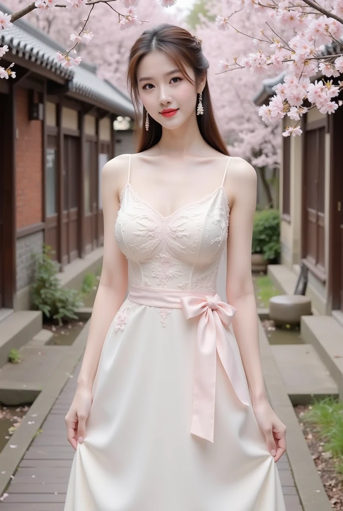 sheer spring dress, Hair Color, Sheer short skirt, Light tulle, Detailed and cute face、Smooth, soft and delicate skin、beautiful girl、, (embarrassed:1.2) 、High resolution、8k、high quality, photorealistic, sexy face, Beauty、nipples,