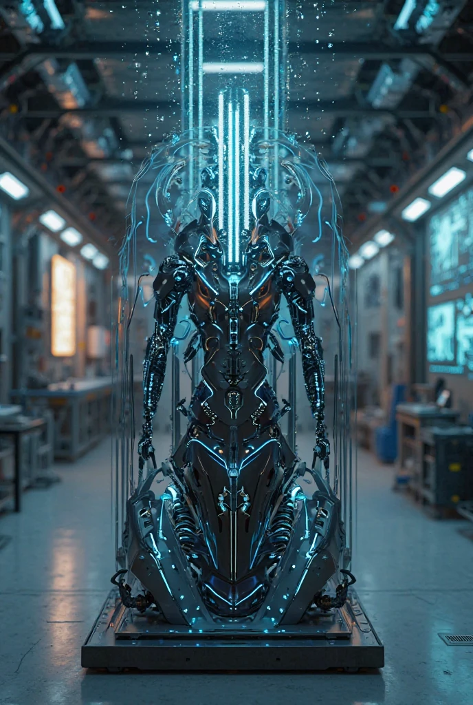 ((best quality)), ((masterpiece)), ((realistic,digital art)), (hyper detailed),teslapunkai DonMM4ch1n3W0rldXL Bionic Prosthetics Manufacturing, Nanoceramic Building Panels, Moonlight, Motion Sensor Lights, octane rendering, raytracing, volumetric lighting, Backlit,Rim Lighting, 8K, HDR, <lora:TeslaPunkAIXLv2:0.7> <lora:DonMM4ch1n3W0rldXL:0.65>
