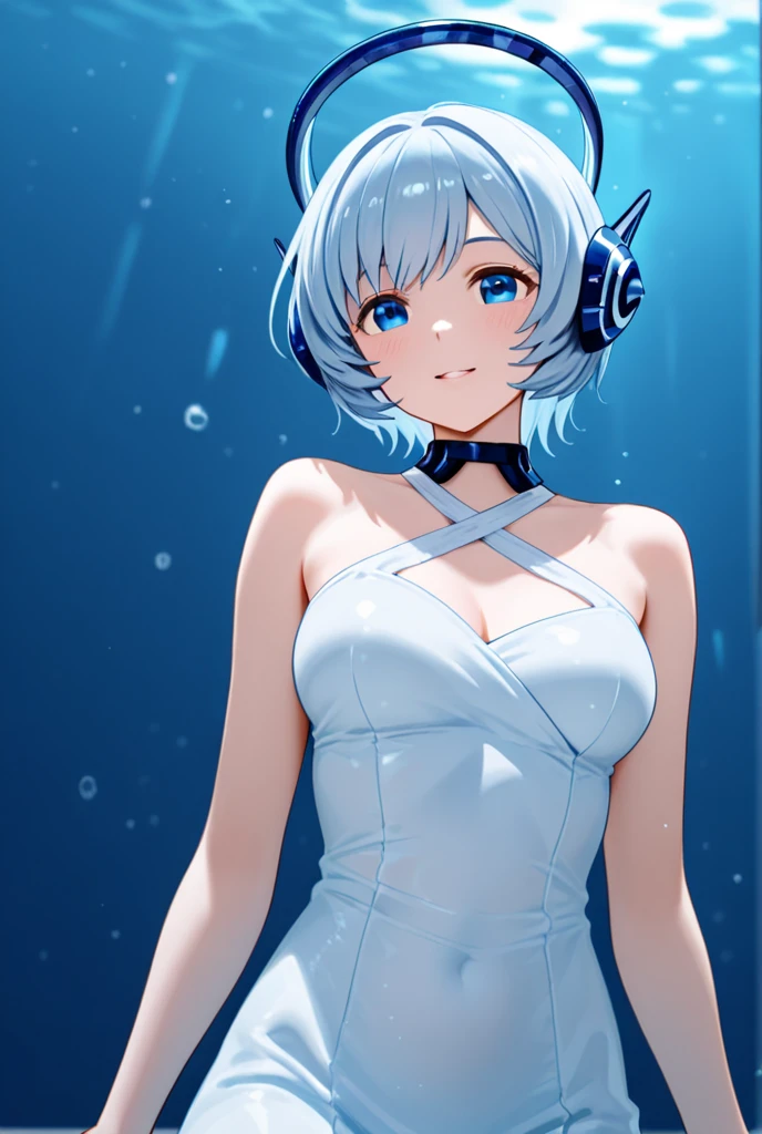 Ice Spirit, Solo, Girl, Sex, Ultramarine Color, White Hair, Disheveled Hair, Short Hair, Blue Nails, Lips Also Blue, Earrings, Ultra Mini Bikini, Water World, Icy Cold Expression, World's Most Beautiful Girl, Sex (Super Detail), Floating, Water Balls,