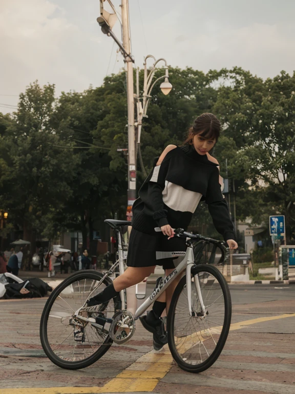 Traffic safety posters to prevent people from using smartphones while riding bicycles and those from using umbrellas while riding bicycles