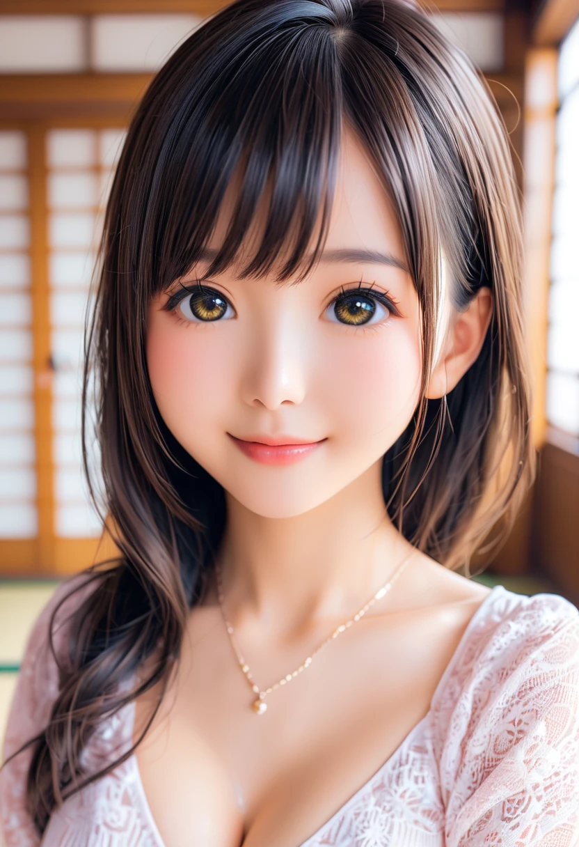 Browsing Caution、(4K、Highest quality)、(Realistic、Photorealistic)、(Yakian)、
1 Girl、一人in、whole body、(face to Audience)、
Perfect hands、look up_in_Audience、
Strapless Bandeau Bikini、High leg bikini、
部屋の中in、evening、Indoor swimming pool in a luxury hotel with sunset view、Detailed face、slender、The best smile、Light brown half-up,(Mid-chest, Cleavage:1.2),(Shiny black patterned micro bikini:1.3), (Camel Toe),Age 35、Nogizaka idol、actress、Korean Idol、Burning idol pose,put your arms behind your back,Raise your arms,(Digression)