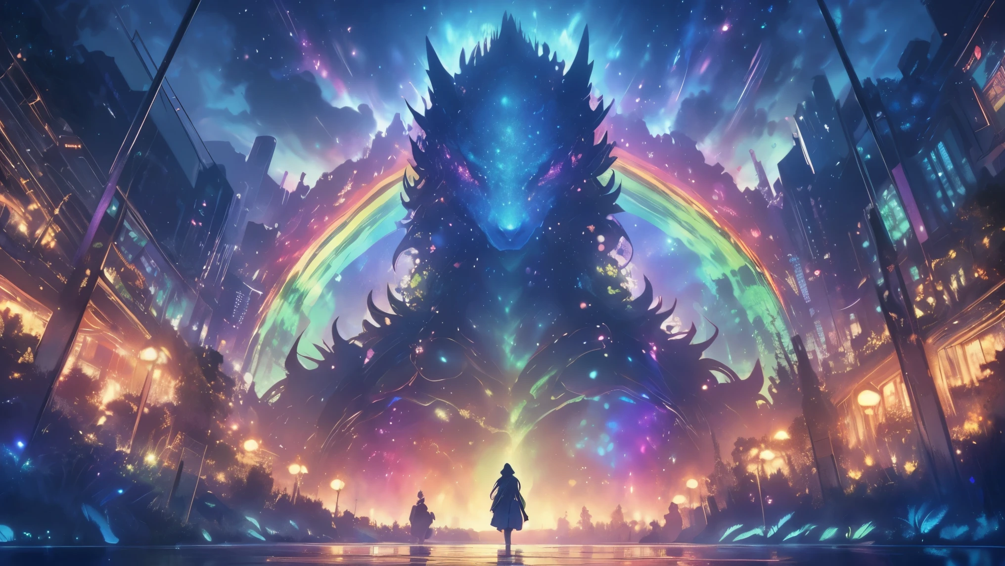 rainbow,超high image quality,high image quality,high quality of wavy lines,Enchanted Mysterious Forest , (Lots of Neon Colored Butterflies),Solemn Atmosphere, Pure blue water river fountain, Golden Mini Fairy, (((emits fluorescent blue, lots of succinants Agave glows))), Extremely beautiful scenery , (Super Real), {Highly Detailed 8k CG Unit Wallpaper}, (Low Perspective Prioritizing the Overall Scene), (Wide々A view of the field ), (Low Angle Shot),(lowlight), (Warm Light Source : 1.0), Complicated Details, (((Seven colors of the rainbow ))), (bright light that emits bubbles), (Atmosphere lighting), nature, Magically Beautiful Scenery, landscape,((Triple Overlapping Rainbows)),