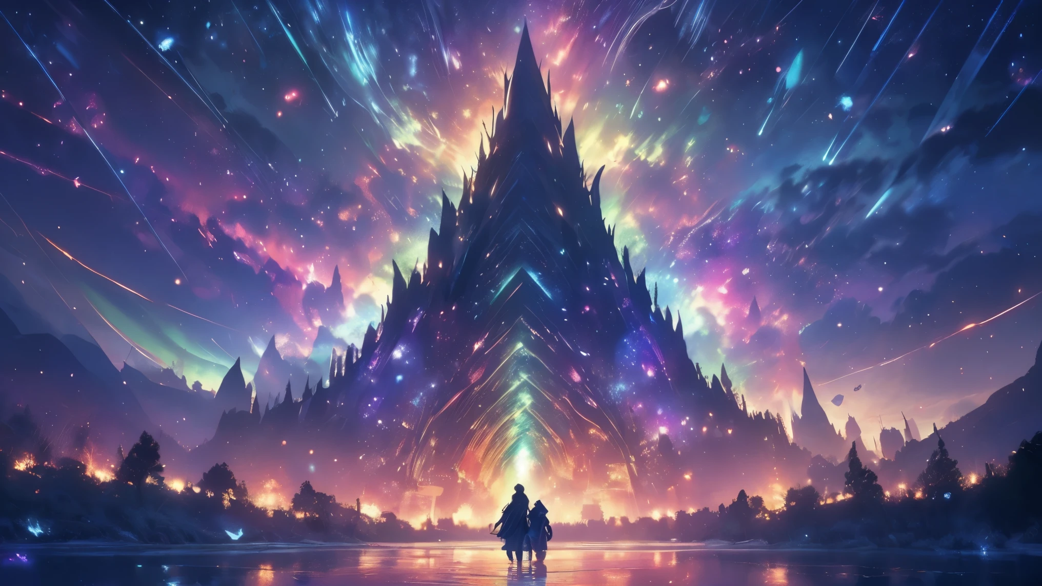 rainbow,超high image quality,high image quality,high quality of wavy lines,Enchanted Mysterious Forest , (Lots of Neon Colored Butterflies),Solemn Atmosphere, Pure blue water river fountain, Golden Mini Fairy, (((emits fluorescent blue, lots of succinants　Agave glows))), Extremely beautiful scenery , (Super Real), {Highly Detailed 8k CG Unit Wallpaper}, (Low Perspective Prioritizing the Overall Scene), (Wide々A view of the field ), (Low Angle Shot),(lowlight), (Warm Light Source : 1.0), Complicated Details, (((Seven colors of the rainbow ))), (bright light that emits bubbles), (Atmosphere lighting), nature, Magically Beautiful Scenery, landscape,((Triple Overlapping Rainbows)),