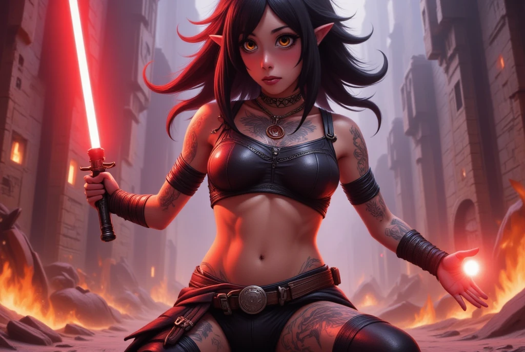 A young 15- yr old Orcish girl with lovely charming face, having dark skin tone pigmenting texture, (wearing nose ring), (body builder, athletic masculine size body),(having a lots of battle scar's), ( dark skin texture masterpiece ), (tomboyish punk hairstyles look), (( wearing helmet with horns)), (serious, with exposed teeths showing large fangs)(perfect full body detailed anatomy), (Super accessories detailed), (fighting  pose), (perfect detailed bright sparkling eyes),( short illuminating hair), ((expose big hard erect nipples))(( transparent panty and bra,  with pussy clitoris exposed ))((legs wide open showing pussy line))(( Wearing transparency orcish costumes )), (( holding a treasure axe or treasure war hammer )), ( lava cliff background), (( illuminating different lights covering the sorrounding atmosphere  of battle fields)) on its back wearing  dark cape detailed design, has a angry face, 7 different perspective view of that same girl & face profile sheet character style 