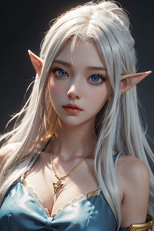 (masterpiece:1.3), (8k, Photorealistic, Raw photo, Best image quality: 1.4), Fair-skinned fairy woman、Long Haircut、Cleavage:2.0、Super detailed face、Attention to detail、double eyelid、Put your chest together、Sharp focus:1.2、Beautiful woman:1.4、Silvery white hair、highest quality、masterpiece、超A high resolution、(Photorealistic:1.4)、Highly detailed and professionally lit smile、Loose, light, vampire costume 、Shoulder out、thin、Serious expression、Short-haired、Deadly position, gorgeous accessories, one person、whole body, walking  night city