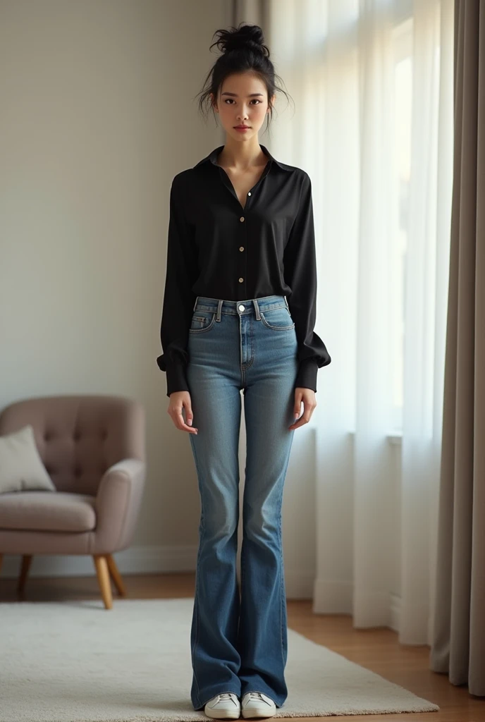 Put together a feminine look for a civil engineering technical visit with jeans, a formal blouse and elegant boots