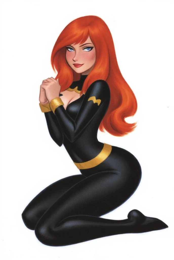 Thin woman, age 25, 4K (High definition), beautiful smiling, seducing gaze, eyes browns, wearing a tiara and a royal dress (gray and gold) with a boat neckline and long sleeves, choker on the neck, brown belt, Caucasian skin, long curly red hair, standing (upper body), full of curves with freckles across her chest and neck. Marvel style high quality, white background.