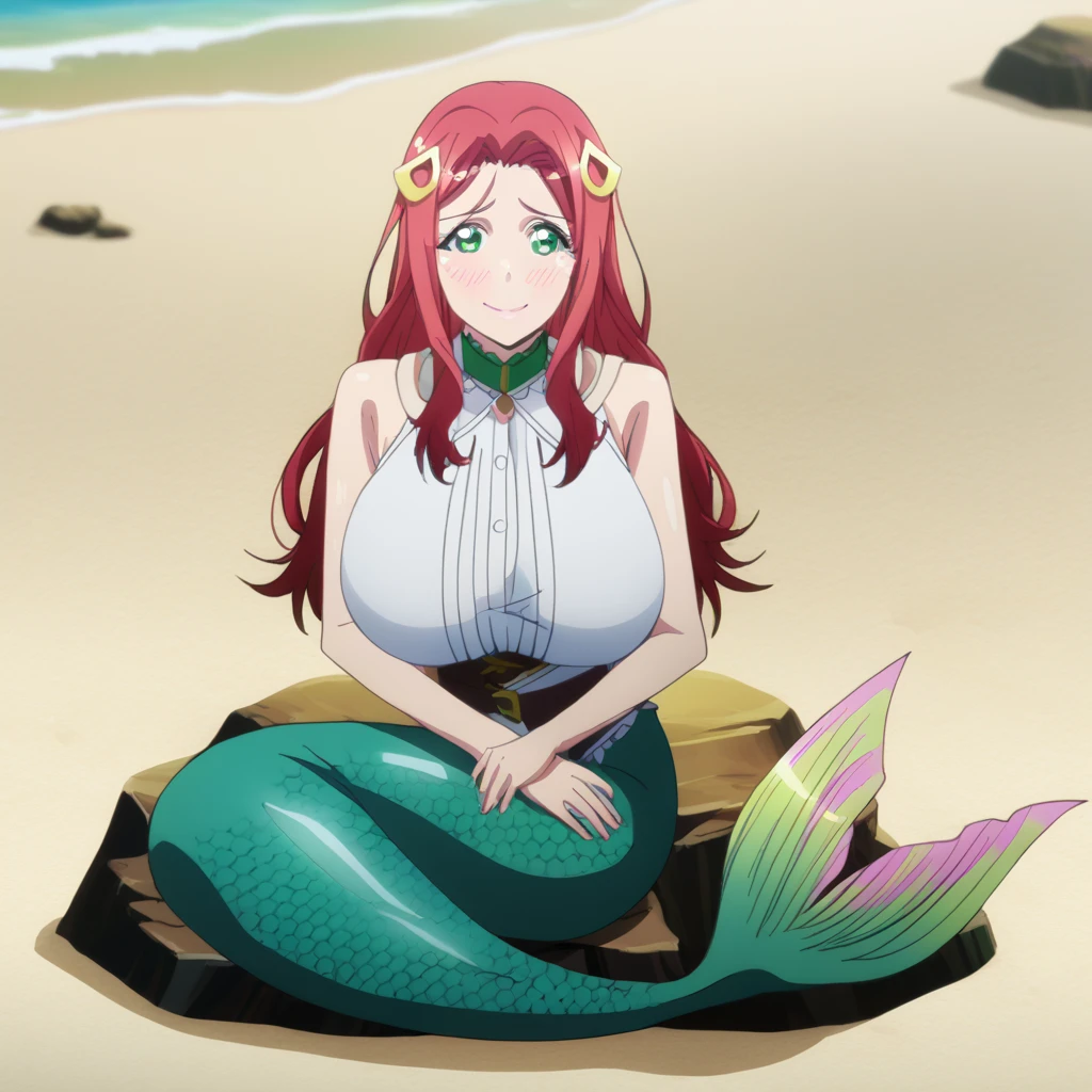 kousaka kirino, hairclip, hair ornament, 8k, masterpiece, absurdres, anime, yellow bra, mermaid, belly, water, full body,