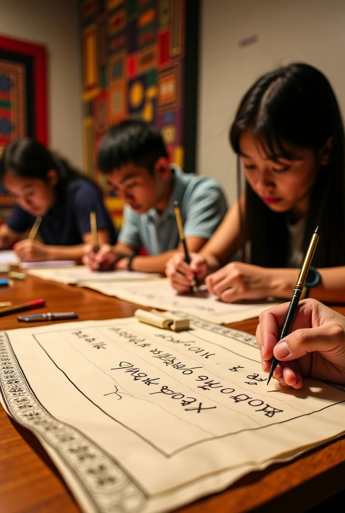several children are sitting at a table with papers and pens, children, ???, children drawing, handsome, kids, photo taken in 2 0 2 0, intricate masterpiece, jinyiwei, study, kids drawing, by Liao Chi-chun, photo taken in 2018, family, by Ni Yuanlu, school class, a picture, at home