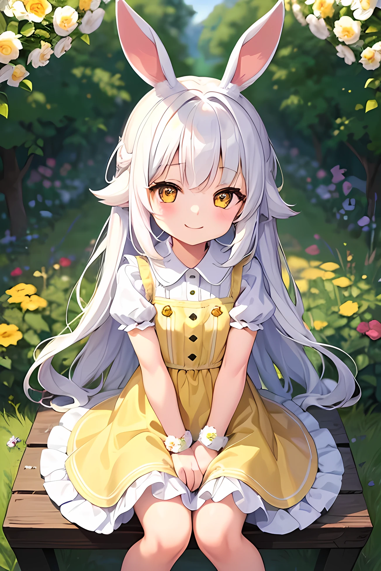 ((masutepiece，Top image quality，Best Quality，8K，​masterpiece))girl1，angelicales，cute little，Lori，white  hair，Long，Yellow eyes
