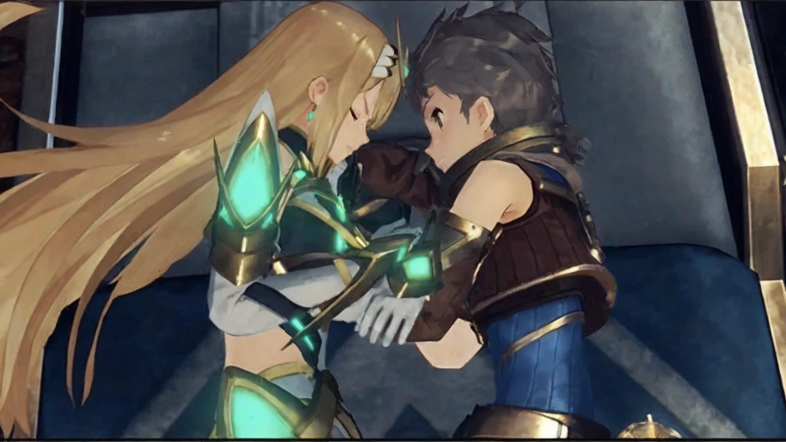 shoulder carry, size difference, angry, crying, clenched teeth, struggling, exhausted, pain, soraka, ezreal, star guardian, holding head, horn, on shoulders, heavy, forest, river, rocks, flowing water, sadistic,