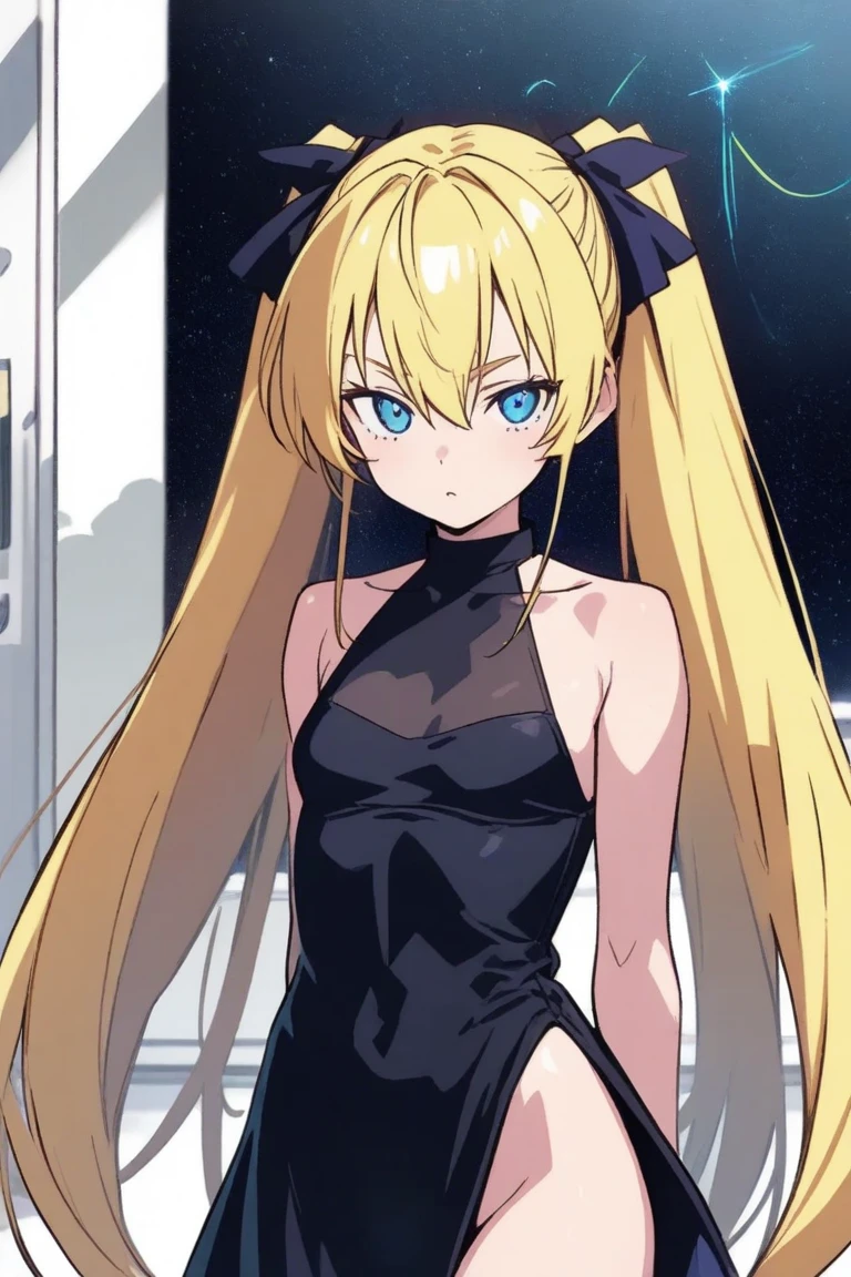 Long blonde hair anime かわいいanimeの女の子 anime萌えアートスタイル anime画家 Black leotard outfit Side Pony Side Tail animeイラスト anime画家 anime 2D 2D illustration Yellow Eyes Yellow eyes yellow eyes