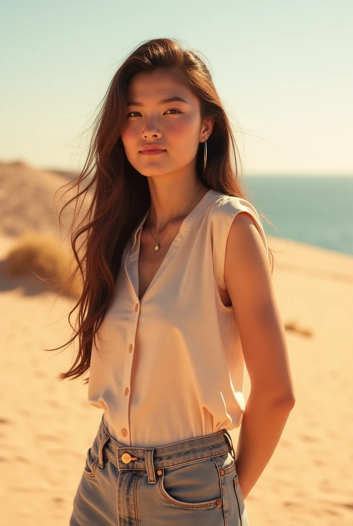 20 y.o Stella Reign, supermodel, perfect beautiful face, natural skin texture, light brown hair, brown eyes, proportional sexy posture, hold cup of coffee at coffee shop