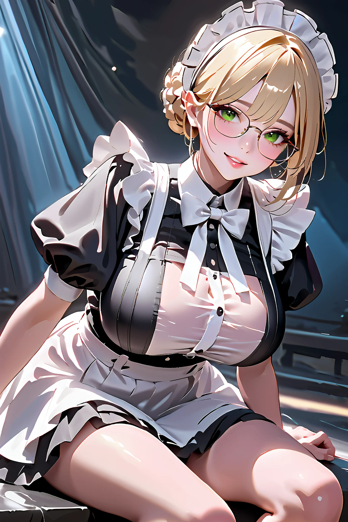 Slim and classically made、Woman wearing glasses、Show your underwear、smile、Sheer lace underwear、Transparent maid clothes、Ade、Blowjob