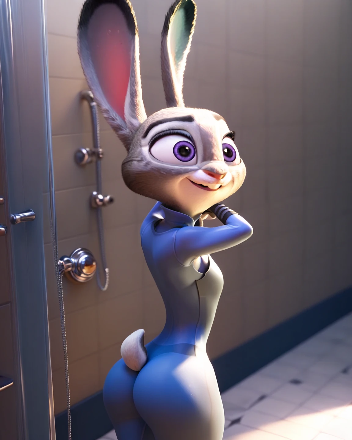 Judy Hopps from Zootopia taking a shower