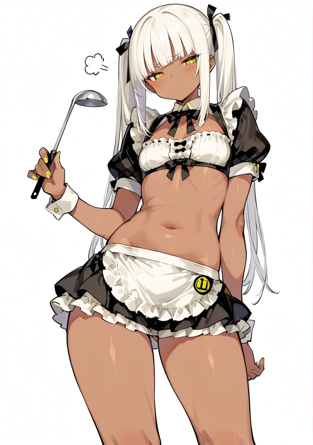 (Photorealistic:1.8, Highest quality:1.8,8K masterpiece:1.8、Super detailed、Ultra-high resolution、Detailed Background)、((Flat Color))、((colorful))、Multicolored lighting、((浮かぶcolorfulな水))、Blue background、
A woman in a maid outfit is tied up、Random Pause、(Golden chains on body、Golden chain collar、handcuffs)、Random Sexy Poses、Turn around、Angle from behind、
(Medium Hair、Vermilion, silver and gold hair、hair ornaments、Brown Skin)、(Maid uniform、choker、Knee-high stockings、garter belt、Wedgie Panties)、Beautiful hip line、TWICE's Tzuyu' on pause、Beautiful blue eyes、(A rich expression、smile)