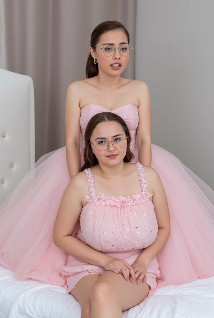 2heads, mom and daughter, (a 30 year old woman and a girl:1.5)