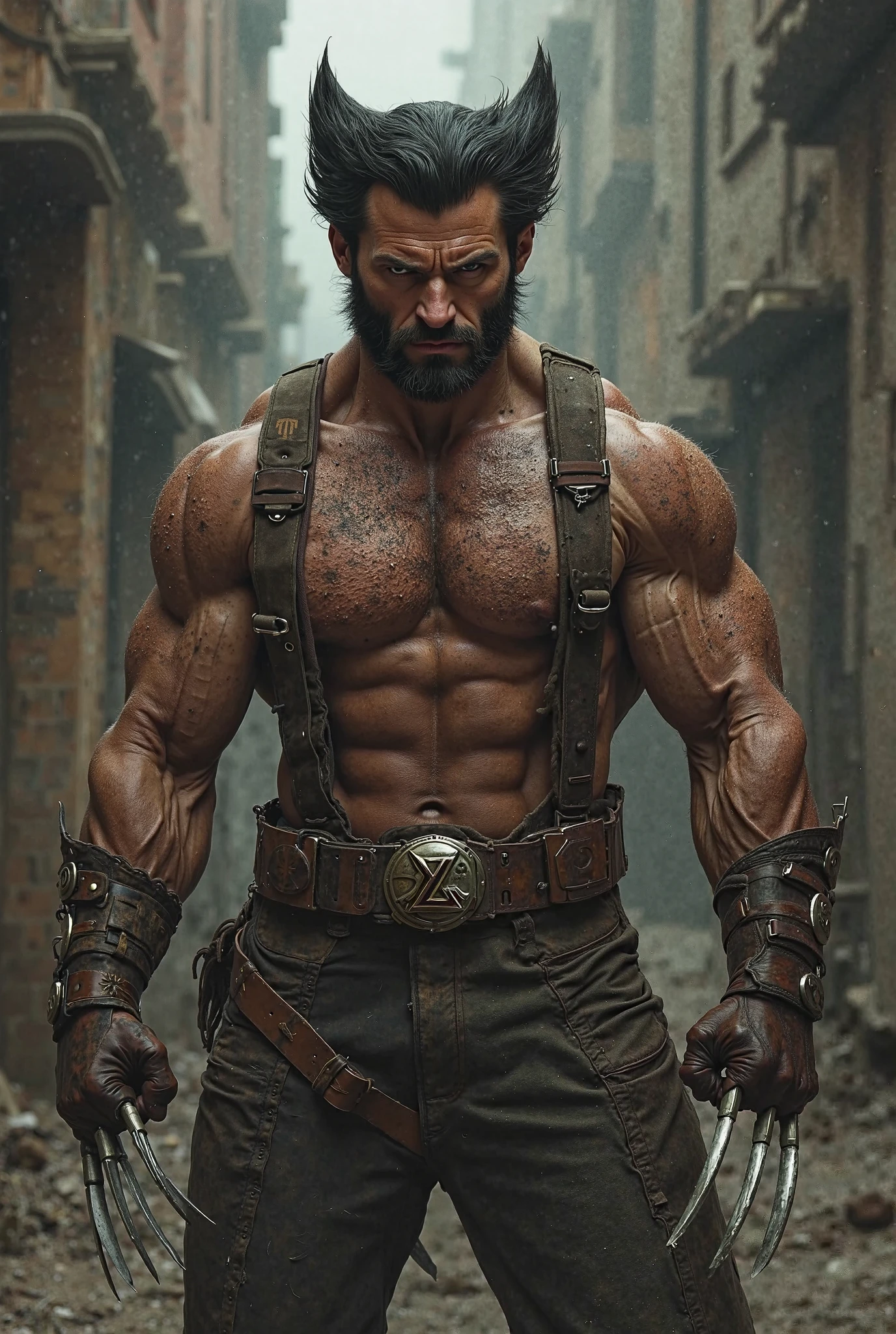 (melhor qualidade,4k,8k,high resolution,obra de arte:1.2),ultra-detalhado, homem musculoso, barbudo, imponente,[olhar intenso],Intimidating presence, terrifying presence,figura masculina,[imponente shadows],Realismo corajoso,hipermasculinidade, macrophilia,extreme detailed description,ombros largos,cabelos escuros,[restolho no queixo],imponente silhouette,cores vivas,pelos corporais,estilo de barba distinto,postura dominante,figura dominante,sharp focus,dominant presence,Unyielding pose,senso de autoridade, vestindo roupas apertadas, local colorido, bem iluminado, vivido.