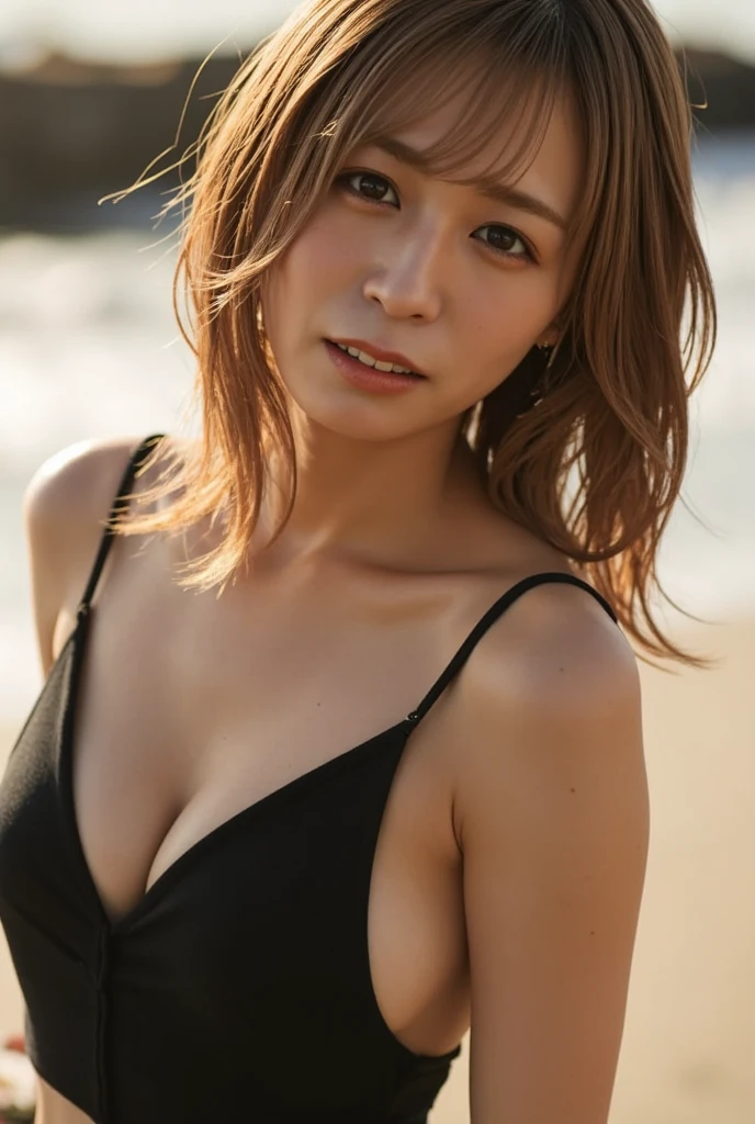 (8K, RAW, professional, best quality, masterpiece:1.2), (realistic,photorealistic:1.37), ultra-detailed, (portrait), (highest detailed skin:1.2), (highest detailed face:1.2), cinematic lighting, 1girl, sitting on the beach, night time, neon light, look at the camera, yellow bikini, scarf, skinny <lora:Natty_d:0.7>