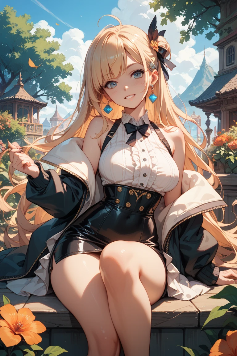 1 nymph, blonde hair, long hair, wearing beige clothes, wavy hair, playing with birds, ((big breasts)), ((thick tights)), ((fairy beige clothes))
