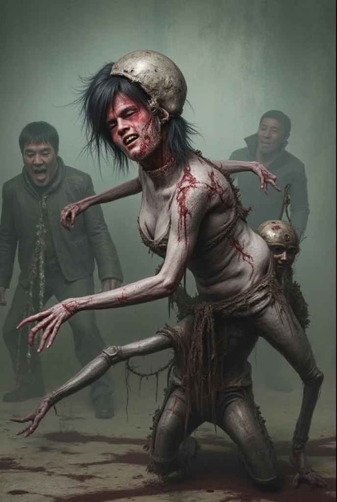((best quality)), ((masterpiece)), (detailed), monstrous, Beautiful, Best quality, perfect lighting, NSFW, monster smile with crooked fangs, Very skinny, disproportionately long arms, head of a vulture, scruffy dirty feathers, diseased, worms, A sinister aura, something, chained, deity, cultist clothing, cosmic horror, full body