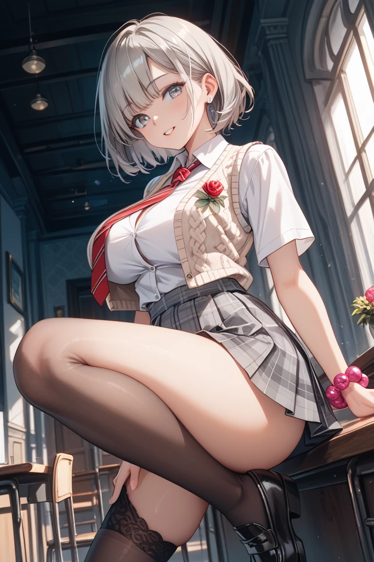 (HighestQuali)、masterwork、anextremelydelicateandbeautiful、astounding、finedetail、hugefilesize、Hyper-detailing、A high resolution、absurderes、((Perfect hand:1.2))、 Take a selfie with your phone in one hand、Cover your face、 1girll、Very thin legs、Very thin legs、Very thin legs、Long legs、Highly detailed legs、 [standing on your feet|sit on chair|Sit on the|Butterflies sitting]、 [Stockings|Pantyhose|thighhights|kneehigh]、 iphone、self-shot、a-pose、Small hands、platinum blond hair,Medium hair,Red-eyed,Senzoku Nishikiki,Lycoris Recoil，Black triangle lace panties，pink Bras