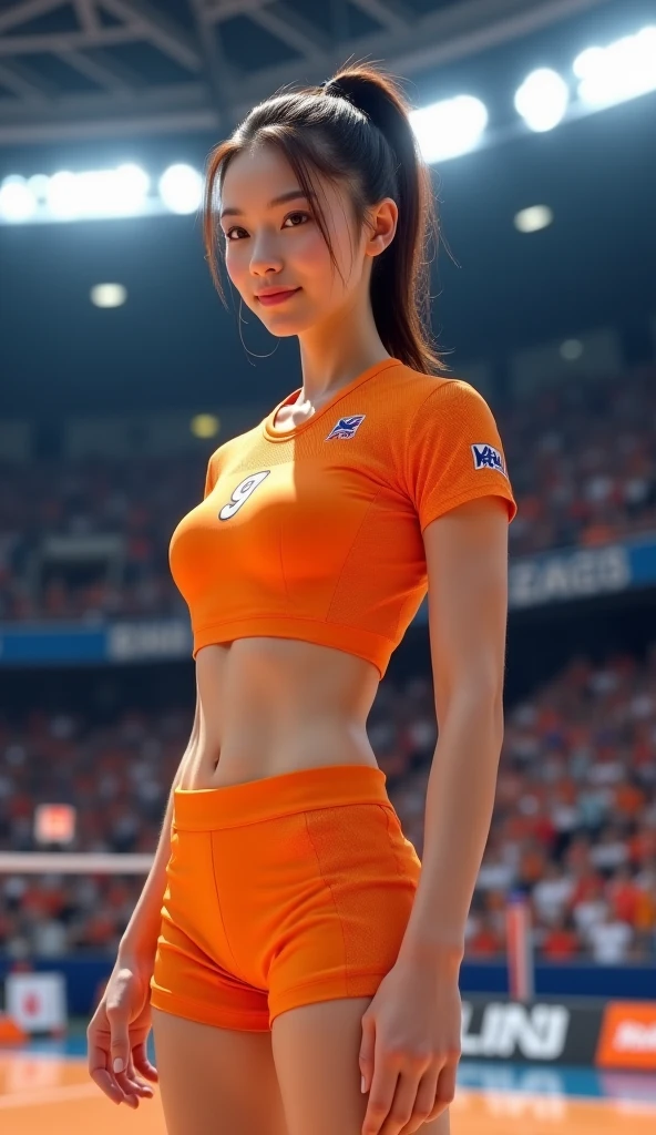 Top quality, masterpiece, ultra high resolution, (photorealistic: 1.4), highly detailed, professional lighting
Smile, football, stadium, tight sticky crop top and shorts. Camel toe