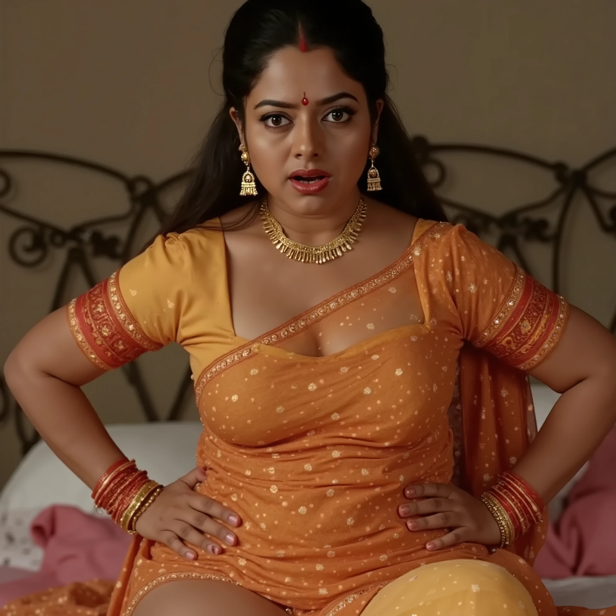 South Indian plus sized women, (cum Splash on her breasts and nipples, cum Splash on her gace, Splash of cum on her face, cum Splash on her blouse, cum Splash on her eys),