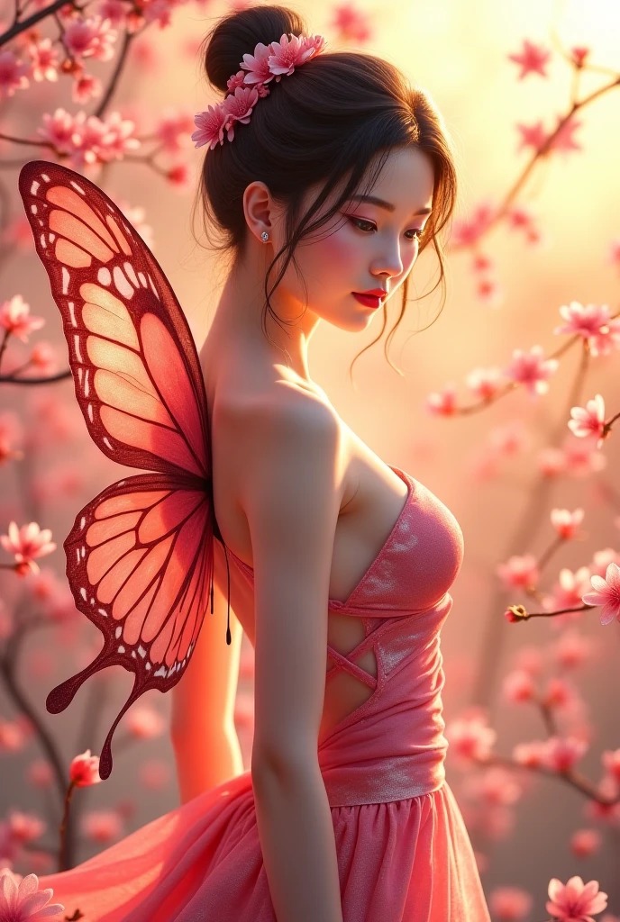 aked fairy showing her ass pretty pink vagina dark butterfly wings labia fairy, goddess figure, pomegranate, juicy, fruiting flowers, blossoms, spring, closeup (elaborate details, baroque 1.5) ((rising a giant cock 1.8))